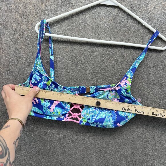 Lilly Pulitzer Bikini Top Womens 14 Blue Floral Lace Up Adjustable Straps Swim - Picture 6 of 11